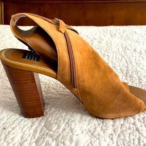 Open toe high heeled booties